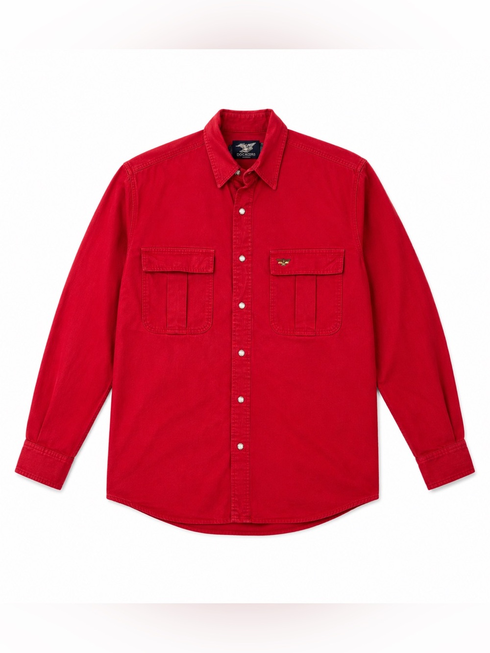 Vtg Willis & Geiger Long Sleeve Button Down Utility Shirt Red Medium USA Eagle
